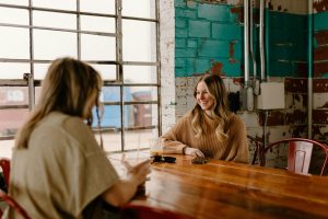 Two women talking